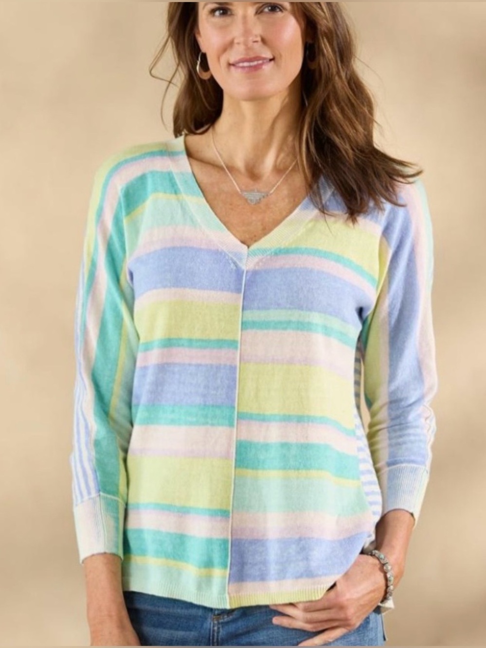 Sundance Women’s Johanna Lightweight Cotton Striped V-Neck Sweater Petite XS
